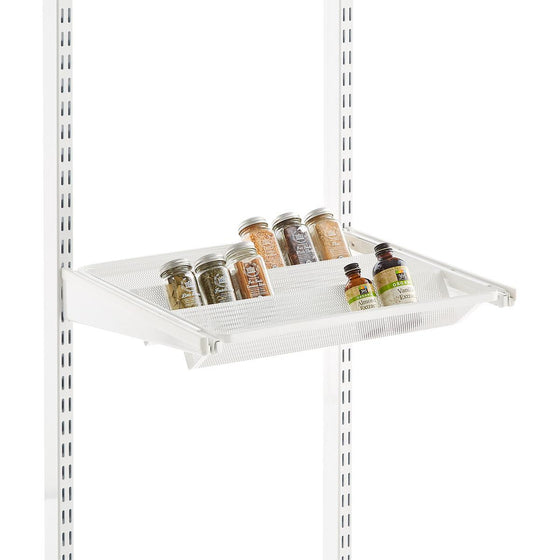 White Elfa Gliding Tiered Shelves