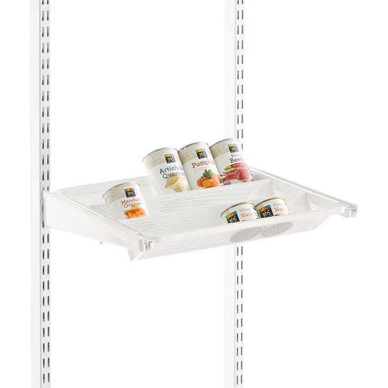 White Elfa Gliding Tiered Shelves