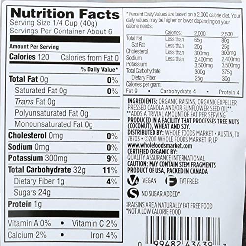365 everyday value 8 oz. thompson seedless organic raisins nutrition facts Danielle Walker