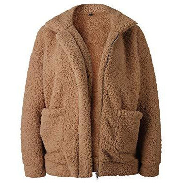 Gzbinz Women's Casual Warm Faux Shearling Coat Jacket Autumn Winter Long Sleeve Lapel Fluffy Fur Outwear Camel M