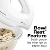 Hamilton Beach 6-Speed Electric Hand Mixer with Snap-On Storage Case, Wire Beaters, Whisk and Bowl Rest, 250W, White (62682RZ)
