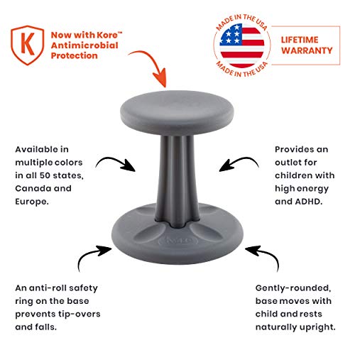 Kore Pre-Teen Wobble Chair - Flexible Seating Stool for Classroom, Home & School, ADD/ADHD - Made in USA - Age 10-11, Grade 5-6, Grey (18in)