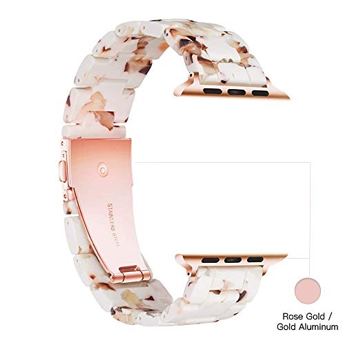 Light Apple Watch Band - Fashion Resin iWatch Band Bracelet Compatible with Copper Stainless Steel Buckle for Apple Watch Series 5 Series 4 Series 3 Series 2 Series1 (Nougat White, 38mm/40mm)