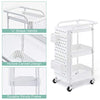 KINGRACK 3-Tier Storage Rolling Cart, Metal Utility Cart with Removable Pegboard, Trolley Organizer with Utility Handle and Extra Baskets Hooks for Kitchen Office Home, White