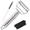 Precision Kitchenware - Ultra Sharp Stainless Steel Dual Julienne & Vegetable Peeler with Cleaning Brush & Blade Guard