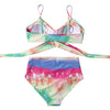 RUUHEE Women Criss Cross High Waisted String Floral Printed 2 Piece Bathing Suits (M(US Size 6-8), Tie Dye)