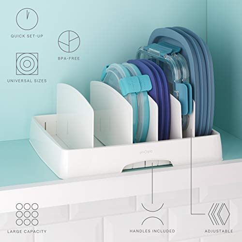 YouCopia StoraLid Food Container Lid Organizer, Large with Tall, White