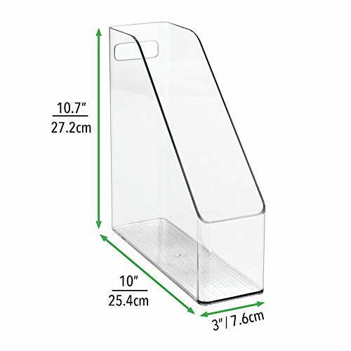 mDesign Plastic File Folder Bin Storage Organizer - Vertical with Handle - Holds Notebooks, Binders, Envelopes, Magazines - Container for Home Office and Work Desktops - Clear