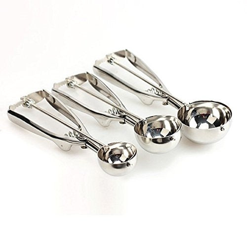 Vktech Stainless Steel Ice Cream Scoop Spoon, 3 pcs (Large, Medium, Small)
