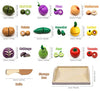 Wooden Cutting Fruit Vegetables Set for Kids - Pretend Play Food Toy Set with Wooden Knife and Tray Learning Toys for Toddlers