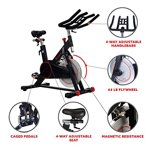 Sunny Health & Fitness Magnetic Belt Drive Indoor Cycling Bike with 44 lb Flywheel and Large Device Holder