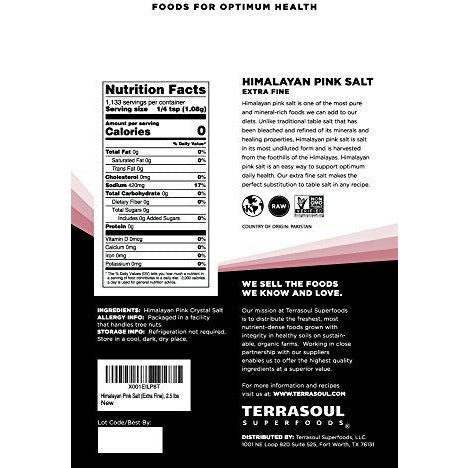 Terrasoul Superfoods Himalayan Pink Salt, 2.5 Lbs - Extra Fine | Trace Minerals