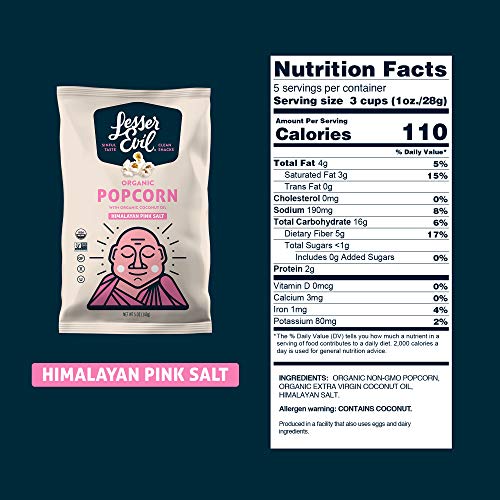 Lesserevil Organic Popcorn, Himalayan Pink Salt, 5 Ounce, 12 Count (00124371)