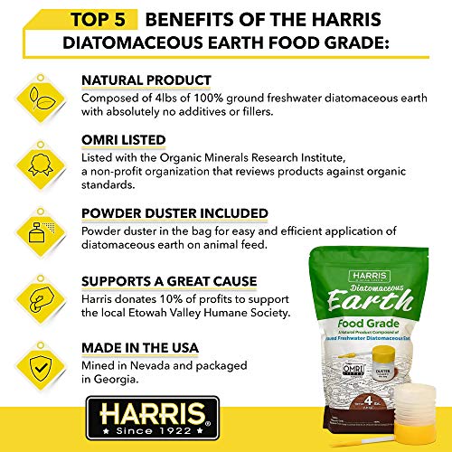 HARRIS Diatomaceous Earth Food Grade, 4lb with Powder Duster Included in The Bag