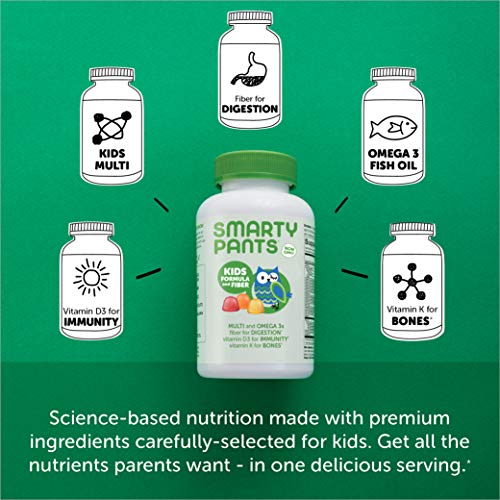 SmartyPants Kids Fiber Daily Gummy Multivitamin: Vitamin C, D3, E, Methyl B12, B6, Gluten Free Supplement, Omega 3 Fish Oil (DHA/EPA) - 30 Day supply