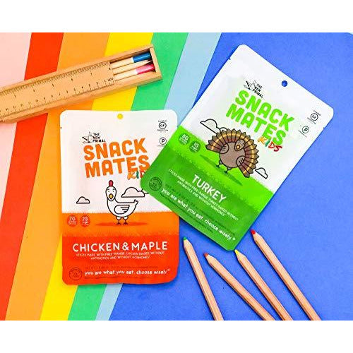 THE NEW PRIMAL SNACK MATES Free-Range Chicken MINI Sticks, Keto, Paleo, High Protein, Gluten-Free, .5 Oz Sticks, Turkey Sticks 8 Pack. LUNCHBOX FRIENDLY