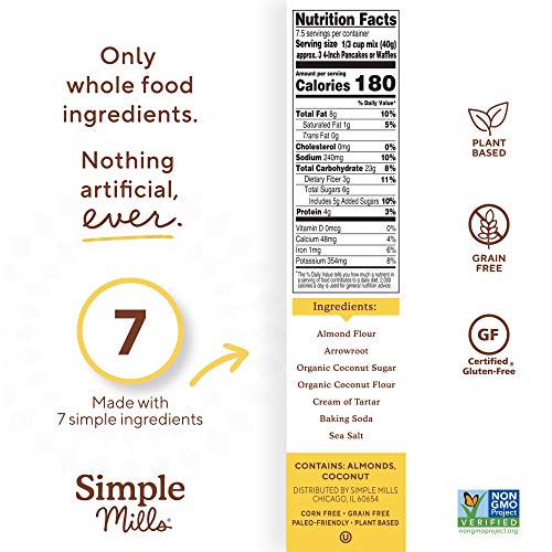 Simple Mills Almond Flour Pancake Mix & Waffle Mix, Gluten Free, Made with whole foods, 3 Count (Packaging May Vary)