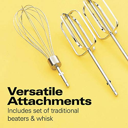 Hamilton Beach 6-Speed Electric Hand Mixer with Snap-On Storage Case, Wire Beaters, Whisk and Bowl Rest, 250W, White (62682RZ)