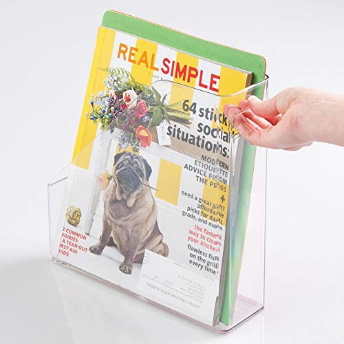 mDesign Plastic File Folder Bin Storage Organizer - Vertical with Handle - Holds Notebooks, Binders, Envelopes, Magazines - Container for Home Office and Work Desktops - Clear