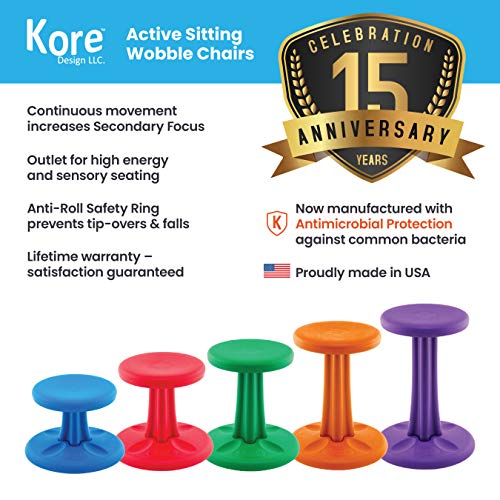 Kore Pre-Teen Wobble Chair - Flexible Seating Stool for Classroom, Home & School, ADD/ADHD - Made in USA - Age 10-11, Grade 5-6, Grey (18in)