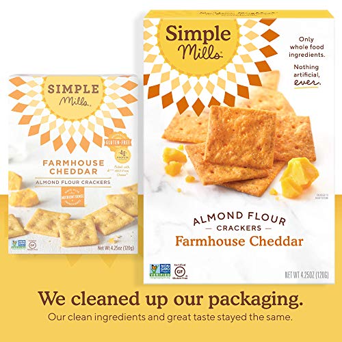 Simple Mills Almond Flour Crackers, Farmhouse Cheddar, Gluten Free, Flax Seed, Sunflower Seeds, Corn Free, Good for Snacks, Made with whole foods, 3 Count (Packaging May Vary)