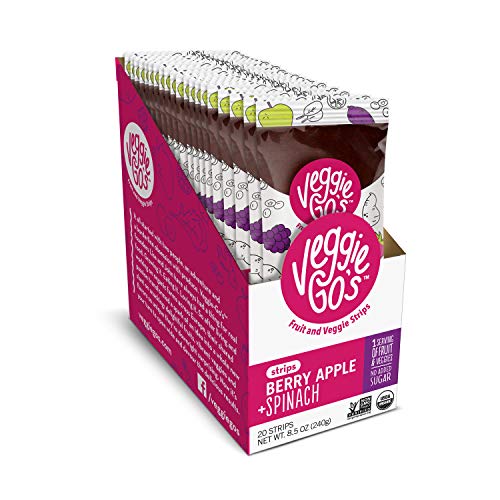 Wildmade Veggie Go's Fruit and Veggie Strips (Berry, Apple + Spinach) Organic Fruit Leather with No Added Sugar for Kids and Adults - Gluten-Free, Non-GMO, Vegan - 20 Pack