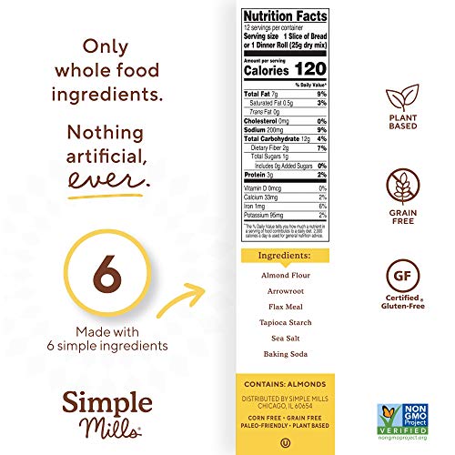 Simple Mills Almond Flour Baking Mix, Gluten Free Artisan Bread Mix, Made with whole foods, 3 Count (Packaging May Vary)