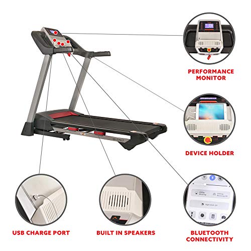 Sunny Health & Fitness Electric Folding Treadmill with LCD and Pulse Monitor, 265 LB Max Weight, Tablet Holder, Bluetooth Speakers and USB Charging - SF-T7917,Black