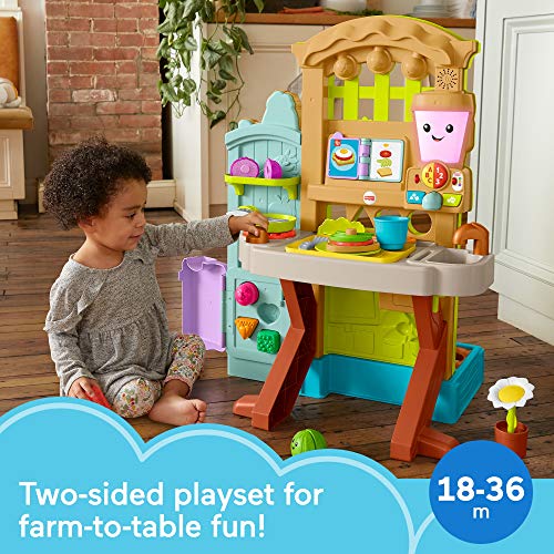 Fisher-Price Laugh & Learn Grow-the-Fun Garden to Kitchen, interactive farm-to-kitchen playset for toddlers with music, lights and learning content