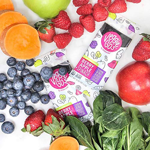Wildmade Veggie Go's Fruit and Veggie Strips (Berry, Apple + Spinach) Organic Fruit Leather with No Added Sugar for Kids and Adults - Gluten-Free, Non-GMO, Vegan - 20 Pack