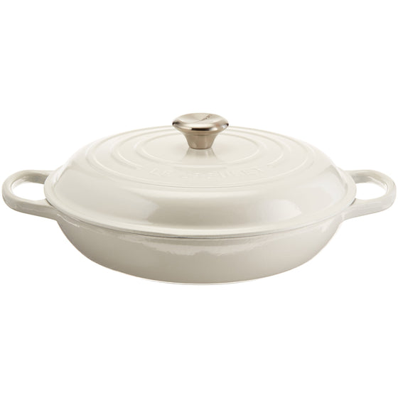 Le Creuset LS2532-3016SS Signature Enameled Cast-Iron 3 1/2 Quart Round Braiser, White w/SS Knob