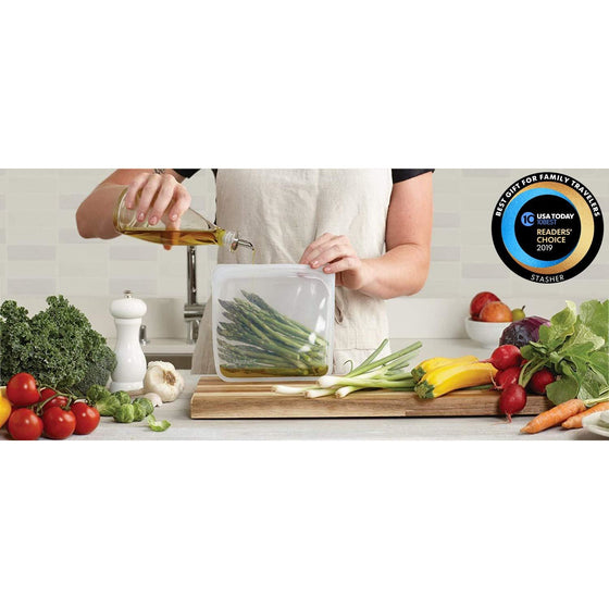 Stasher 100% Silicone Reusable Food Bag, Sandwich Storage Size, 7-inch (15-ounce), Clear