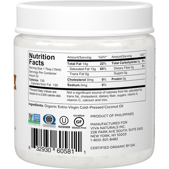 Viva Naturals Organic Extra Virgin Coconut Oil, 16 Ounce