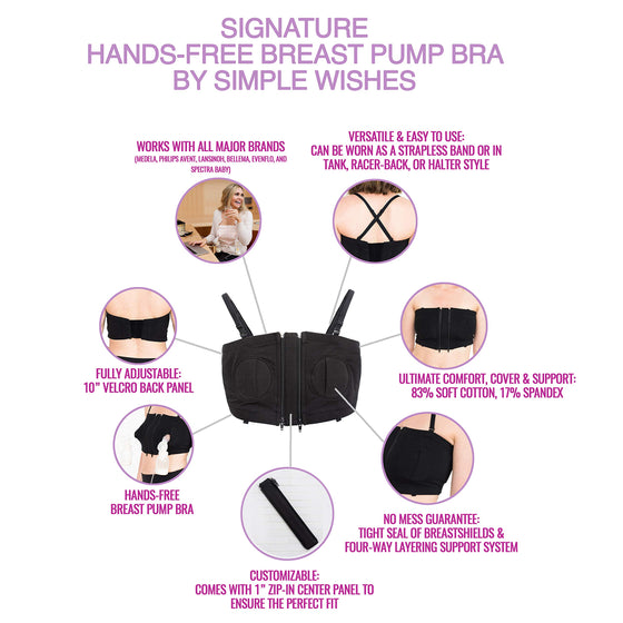 Simple Wishes Signature Hands Free Pumping Bra, Patented, Pink, X-Small/Large