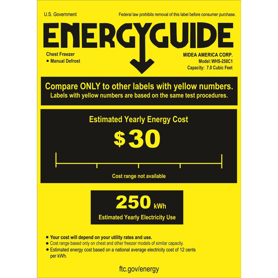 Midea WHS-258C1 Single Door Chest Freezer, 7.0 Cubic Feet, White