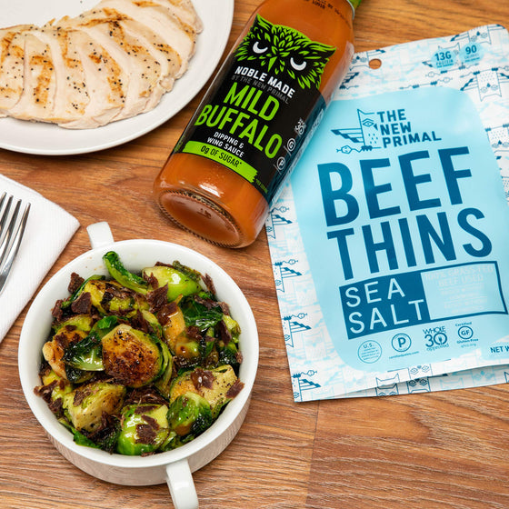 The New Primal Sea Salt Beef Thins - Whole30 Approved, Paleo, Gluten & Soy Free, Pack of 8