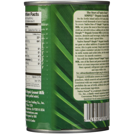 Native Forest Simple Organic Unsweetened Coconut Milk, 13.5 Ounce Cans (Pack of 12)