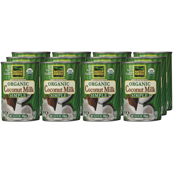 Native Forest Simple Organic Unsweetened Coconut Milk, 13.5 Ounce Cans (Pack of 12)