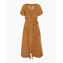  Linen-Blend Dolman-Sleeve Tie-Waist Midi Dress