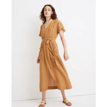  Linen-Blend Dolman-Sleeve Tie-Waist Midi Dress