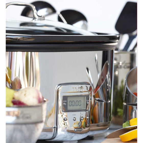 All-clad programmable oval shaped 6.5 quart silver slow cooker with black ceramic insert glass lid product image 4 Danielle Walker