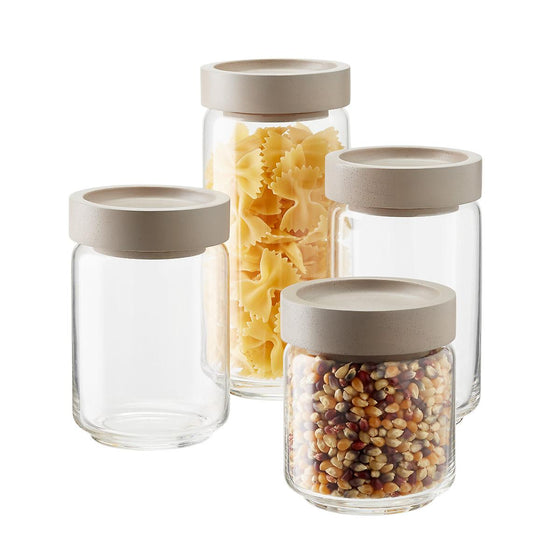 Artisan glass canisters with grey lids Danielle Walker