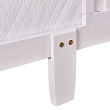  Big Oshi contemporary design toddler & kids bed - sturdy wooden frame for extra safety - modern slat design - great for boys and girls - full bed frame with headboard in white - leg close up Danielle Walker