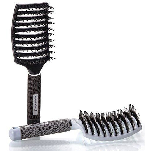 Boar bristle hair brush set - curved and vented detangling hair brush - black and white Danielle Walker 