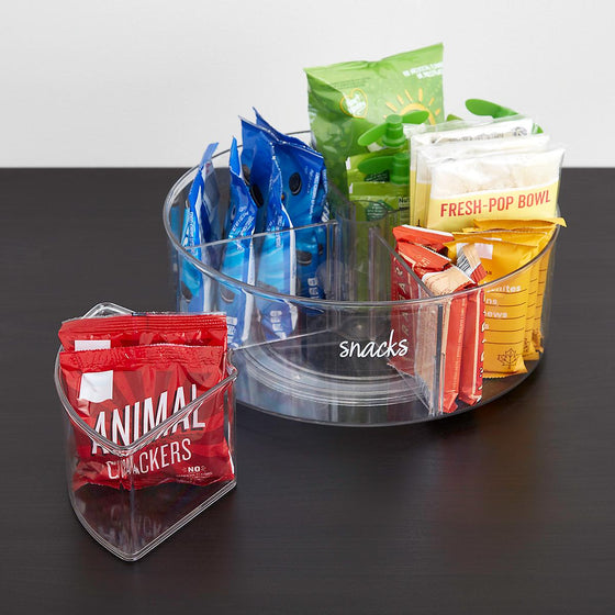 Divided lazy susan product shot filled with snacks Danielle Walker