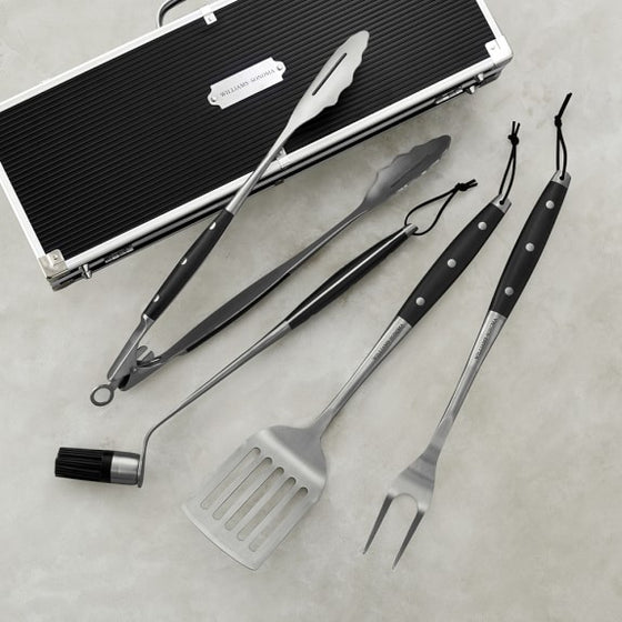 Williams Sonoma Black-Handled 4-Piece BBQ Tool Set with Storage Case