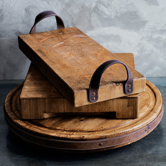 Rustic Rectangular Tray with Leather Handles